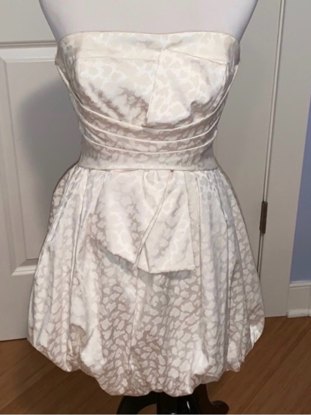 BEBE White Cheetah Print Strapless Dress